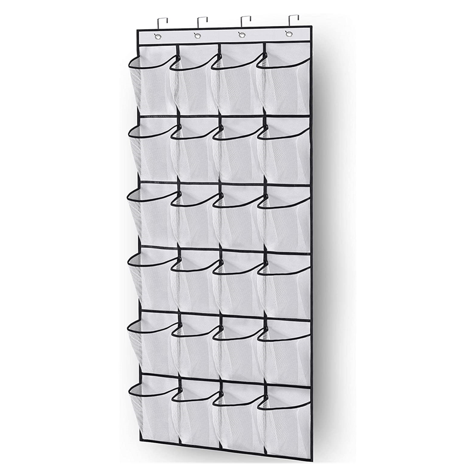 Over The Door Hanging Shoe Organizer - 24 Large Mesh Pockets, Fits Doors Up To 1.7", Black