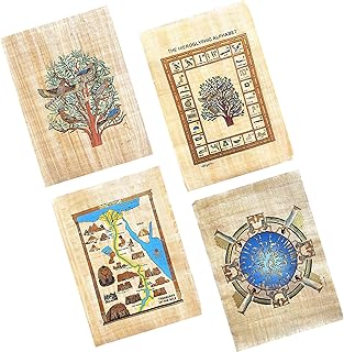 NileCart Collection of 4 sheets Egyptian papyrus paintings Original Hand Painted Papyrus Paper Ancient Egyptian size 9x13 in. handmade in Egypt. (Alphabetic Collection)