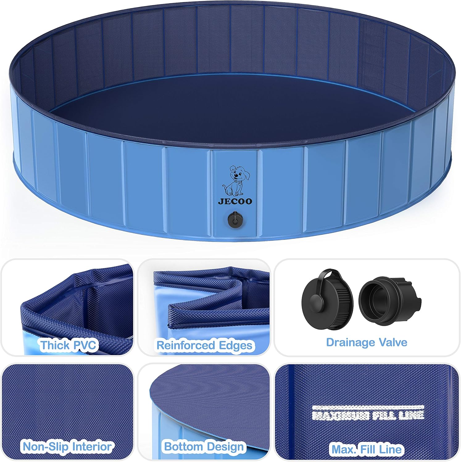 Jecoo Foldable Dog Pool Pet Bath Portable Kiddie Pool for Kids PVC Bathing Tub Outdoor Swimming Pool for Large Small Dogs : Everything Else