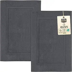 Utopia Towels Cotton Banded Rug, Bath Mats, Not a Bathroom Rug, 21 by 34 Inches, 100% Ring Spun Cotton, Highly Absorbent Shower Bathroom Floor Mat, Gray, 2 Pack