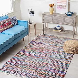 SAFAVIEH Rag Rug Collection Accent Rug - 4' x 6', Multi, Handmade Boho Stripe Cotton, Ideal for High Traffic Areas in Entryway, Living Room, Bedroom (RAR128G)