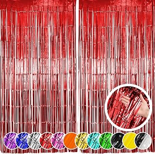2 Pack Red Fringe Backdrop, Red Streamers Backdrop Curtains, Party Decorations Supplies for Birthday, Holidays, Parties, Christmas, Halloween & More