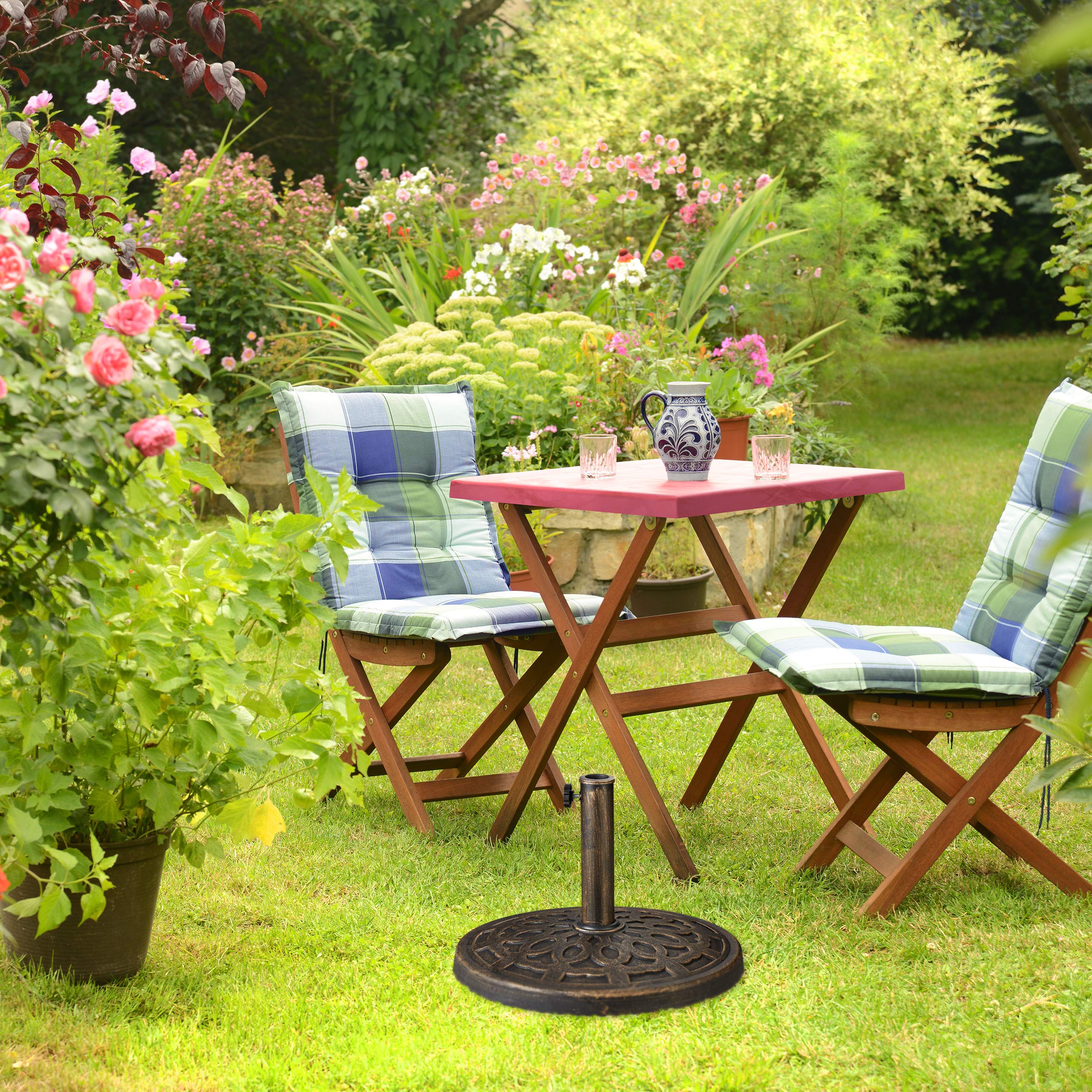 Relaxdays Support à parasol, pour des barres de 38-50 mm, résistant aux intempéries, Ø49,5cm, jardin, aspect fonte, brun