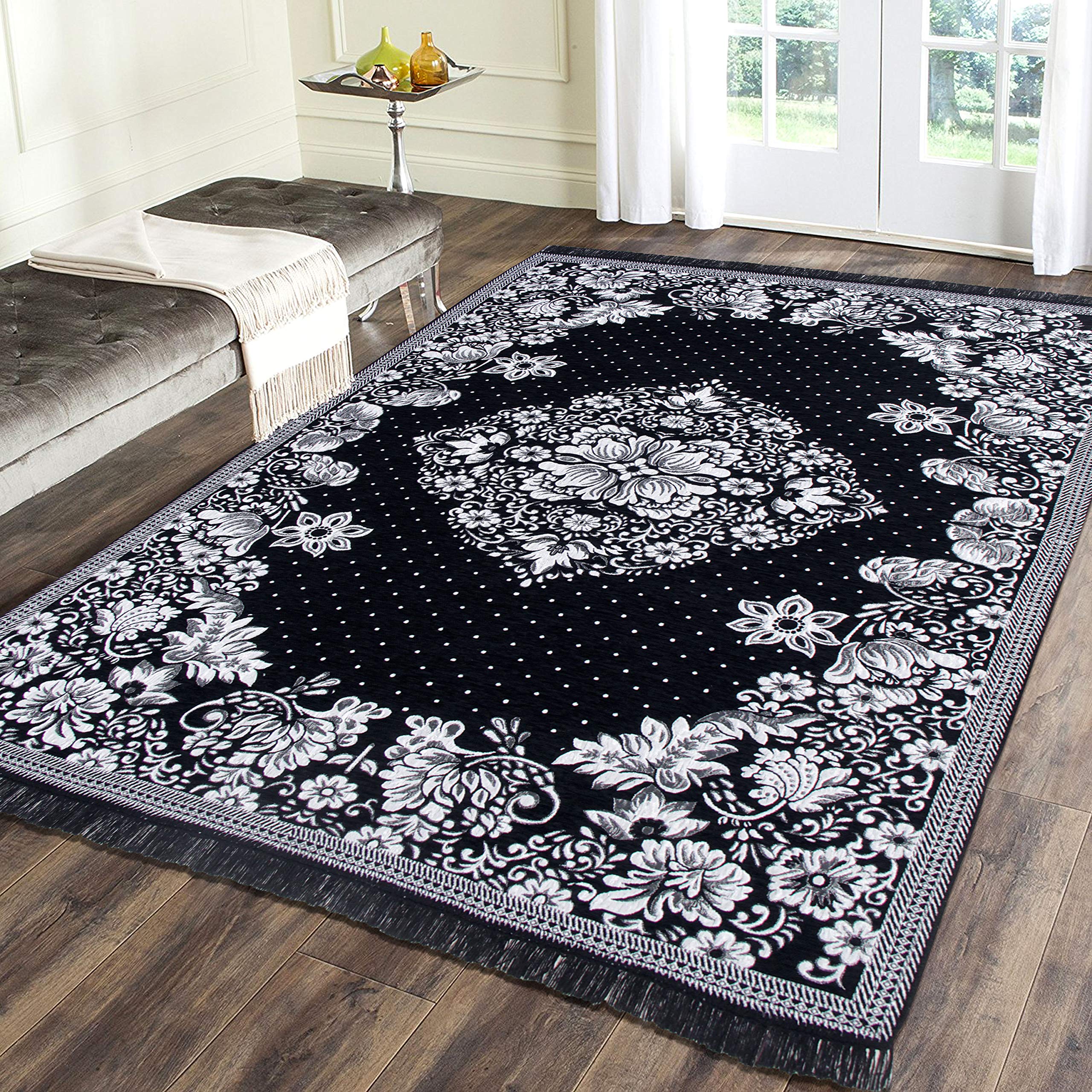 Braids Zesture Home 6D Floral Design Brown Rectangular Multipurpose Living Room, Bedroom, Kitchen, Picnic, Praying Modern Carpet/Area Rug/Dhurrie -138 Cms X 183 Cms, 4.5 Ft X 6 Feet (Black)