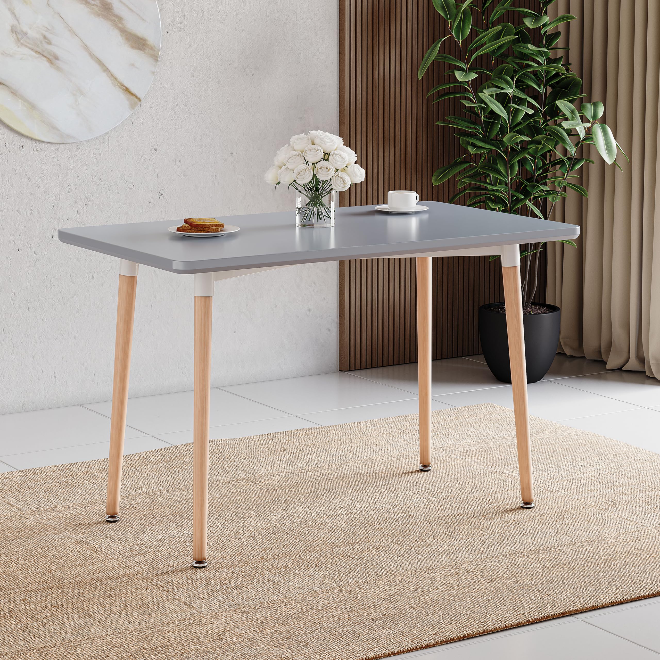 Vida Designs Batley 4 Seater Dining Table | Grey | Square | 75H x 120W x 70D cm | Solid Beech Wood Legs | Modern Dining Room