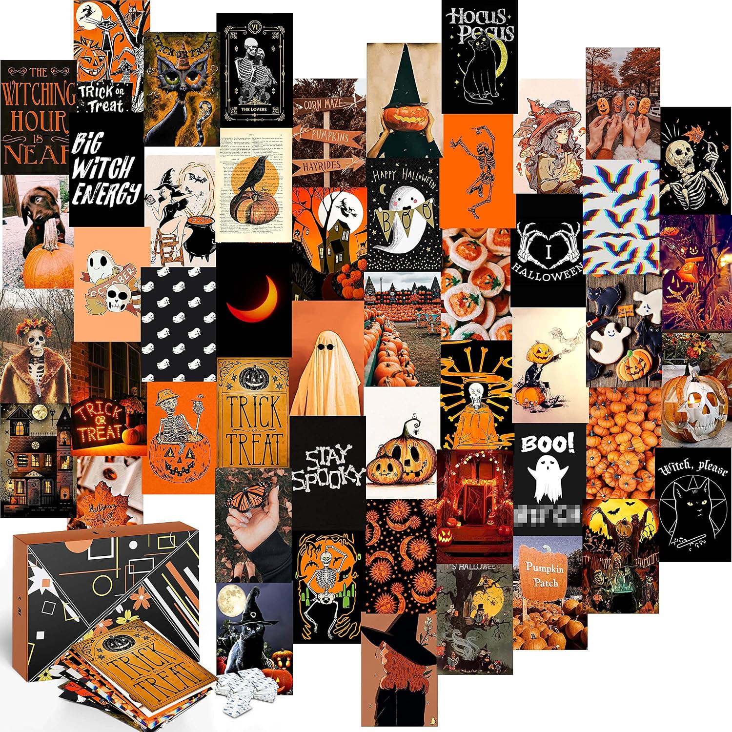 KOLL DECOR Aesthetic Halloween posters for wall decor - 50 Set 4''x6'' Halloween Pictures Collage kit Room Collage Decoration Aesthetic Wall Collage Kit for Teen Girls
