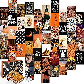 Aesthetic Halloween posters for wall decor - 50 Set 4''x6'' Halloween Pictures Collage kit Room Collage Decoration Aesthetic Wall Collage Kit for Teen Girls