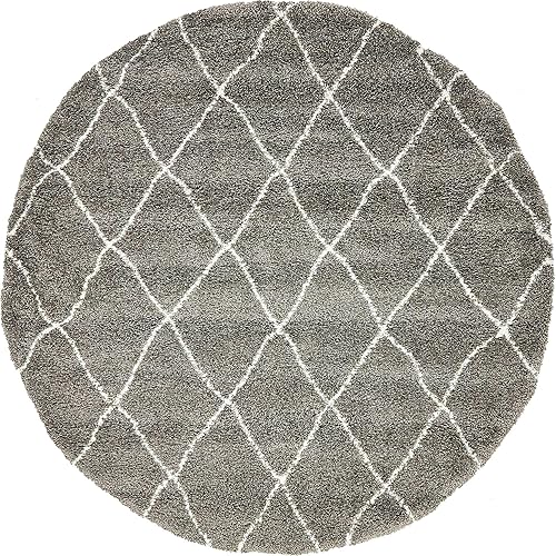 Miniatura 10 de Unique Loom Rabat Shag Collection - Alfombra moderna tribal de inspiración marroquí de felpa y diseño geométrico suave (8 pies x 8 pies, redonda,