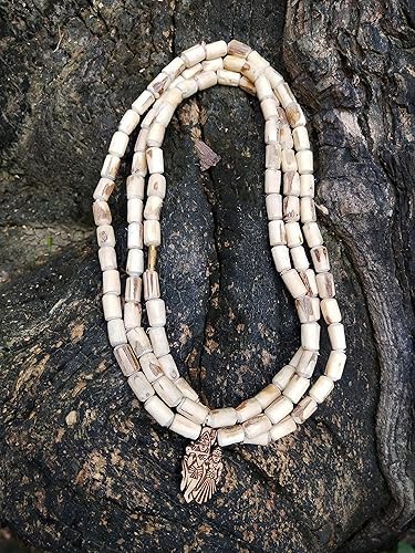 Vista 3 de ANVIKA 0.315 in redondo de 3 capas Original Vrindavan Tulasi Kanthi Mala con Radha Krishna, (albahaca sagrada) collar, Tulsi mala, Meditación