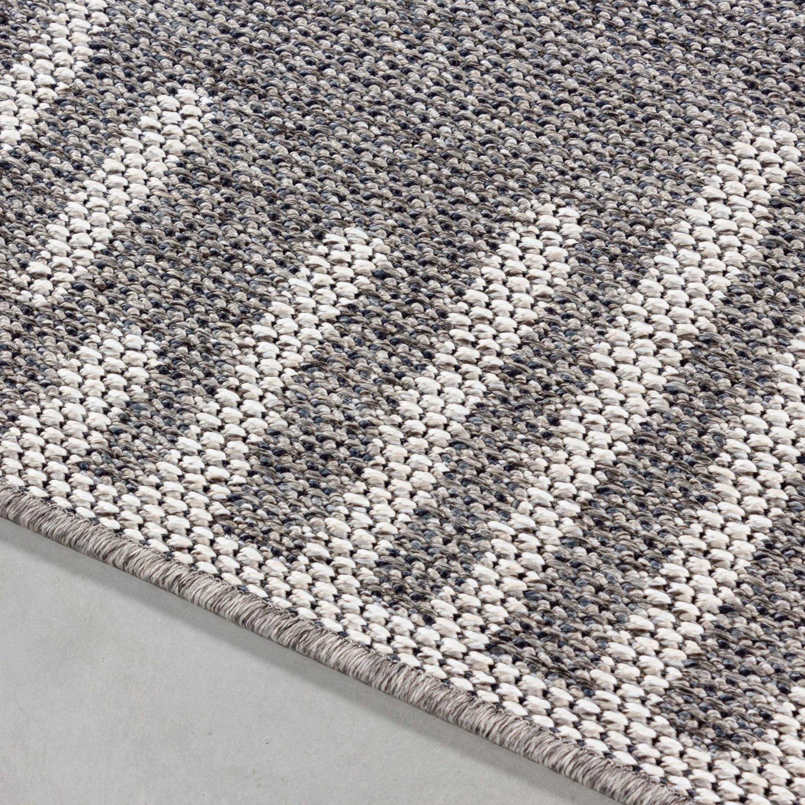 HomebyHome In- & Outdoor Teppich 140x200 cm, Wetterfest & Robust, Flachgewebe mit Modernem Boho-Design in Grau & Creme, Rechteckig für Terrasse, Balkon, Küche, Bad & Wohnzimmer