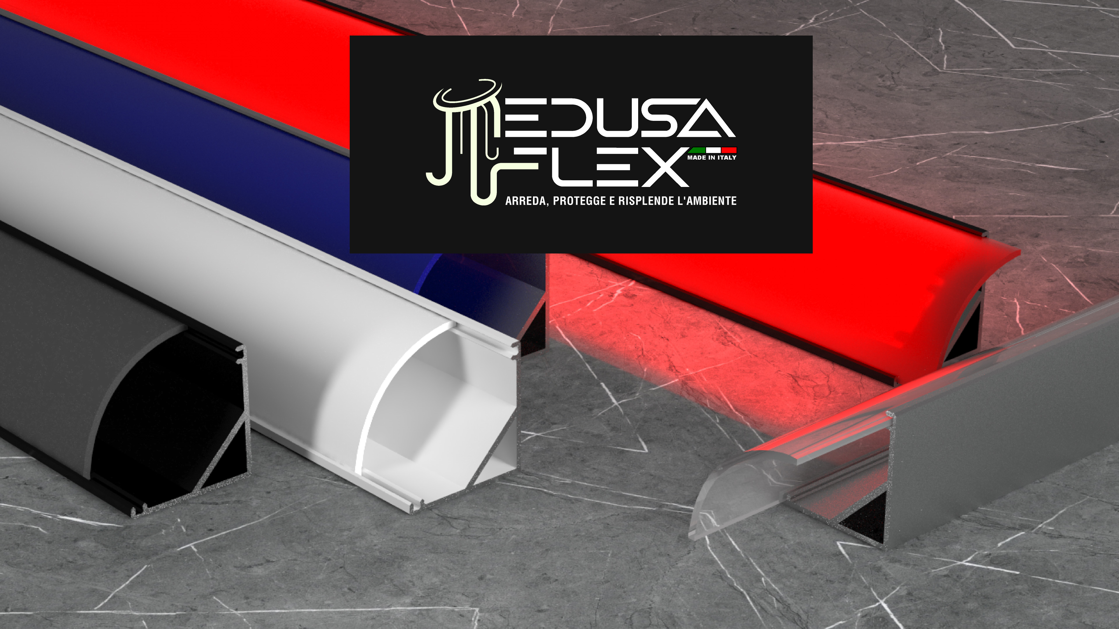 Profilo Alluminio Nero a incasso per Strisce LED con copertura Professionale Trasparente Made in Italy MedusaFlex in Policarbonato - Pacco da 10 pezzi (20m) 2000 x 17.4 x 7mm - Cover standard inclusa