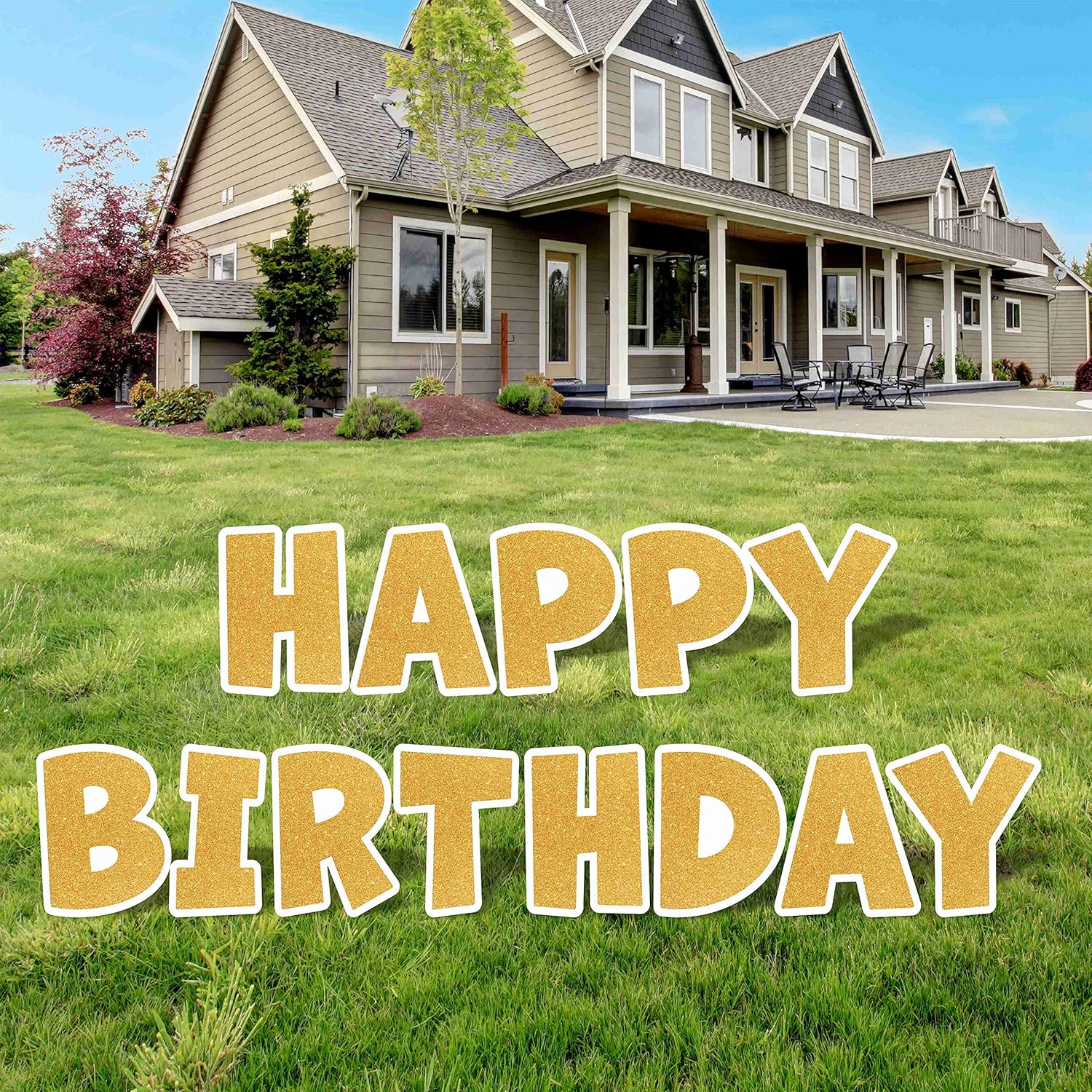 Happy Birthday Yard Sign | Lawn Signs | Outdoor Lawn Decorations | Ornaments | 16 Inch Letters with 15 Inch H-Stakes (Gold) : Patio, Lawn & Garden