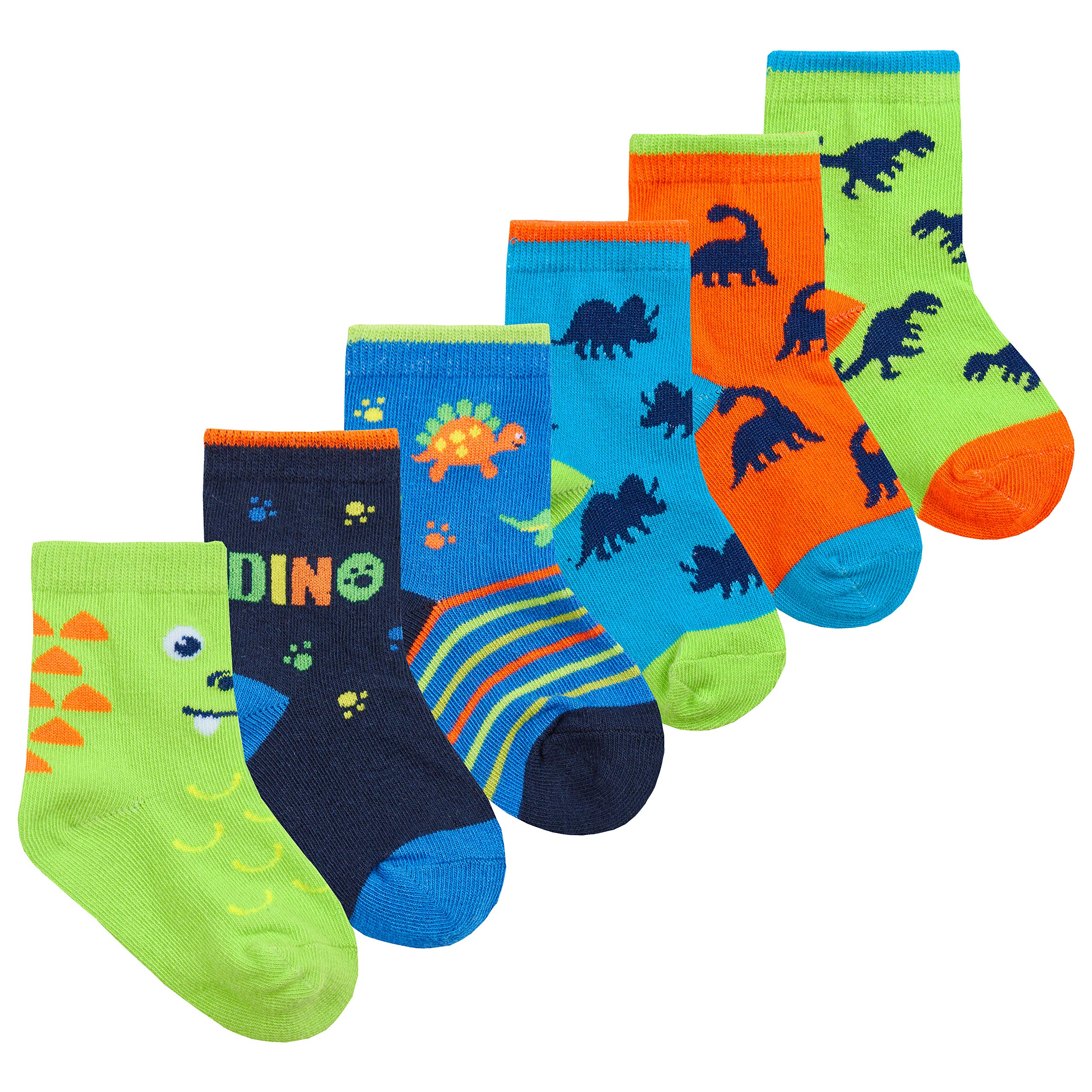 Metzuyan Men's 6 Pair Multibuy H Baby Boys 6 Pair Cotton Rich Multi Pack Novelty Design Socks Neon Dino 0-0