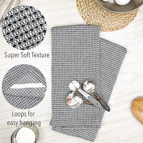 Miniatura 4 de Chardin home Juego de 4 paños de cocina de algodón reciclado, varios tejidos, negro-blanco, 18 x 28 pulgadas, paños de cocina y platos,