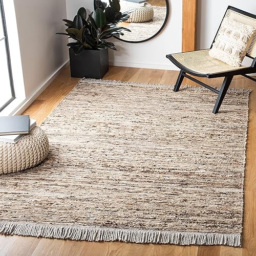 SAFAVIEH Natura Collection - Alfombra de área de 5 x 8 pies, marrón y marfil, lana hecha a mano, ideal para zonas de alto tráfico en sala de estar,