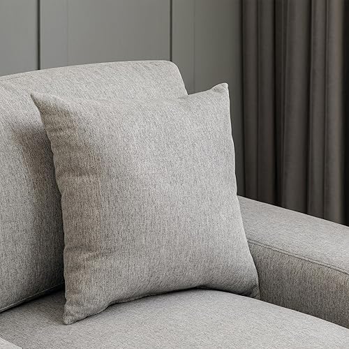 Miniatura 9 de Sofá cama moderno de mediados de siglo para interiores de gran tamaño con almohada y patas de madera sólida, aspecto elegante y tela de lino. (Gris