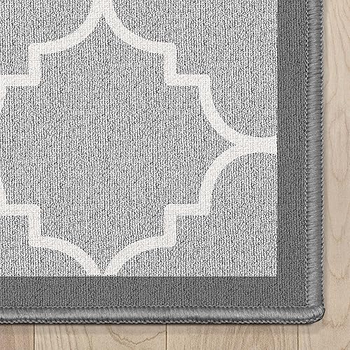 Miniatura 6 de Well Woven Alfombra de tamaño personalizado, 27 pulgadas de ancho x 17 pies de largo, alfombra geométrica de tejido plano Brooklyn Trellis gris