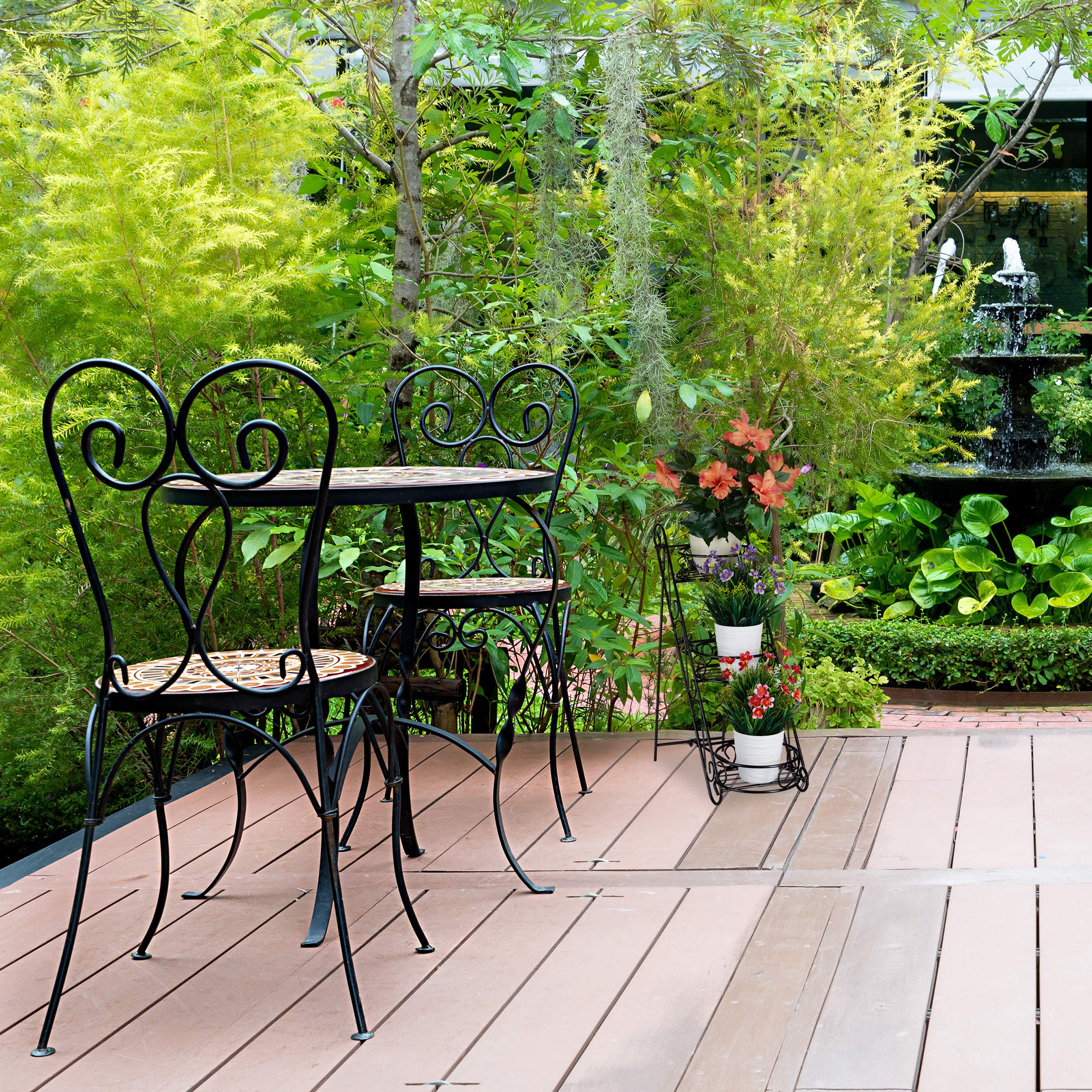 Relaxdays, noir Escalier métal 3 niveaux, Support pot de fleurs, Étagère pour plantes rond 53,5 x 20 x 45,5 cm