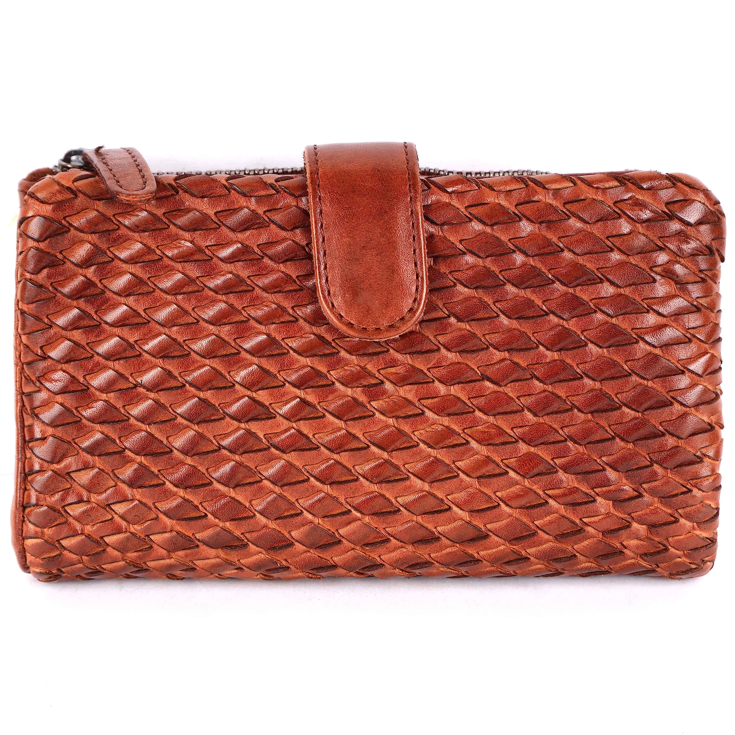 VILENCA HOLLAND Genuine Leather Wallets for Women, Small Wallet for Ladies Zipper Coin Purse Credit Card Holder with Strap (VL-163-COGNAC)