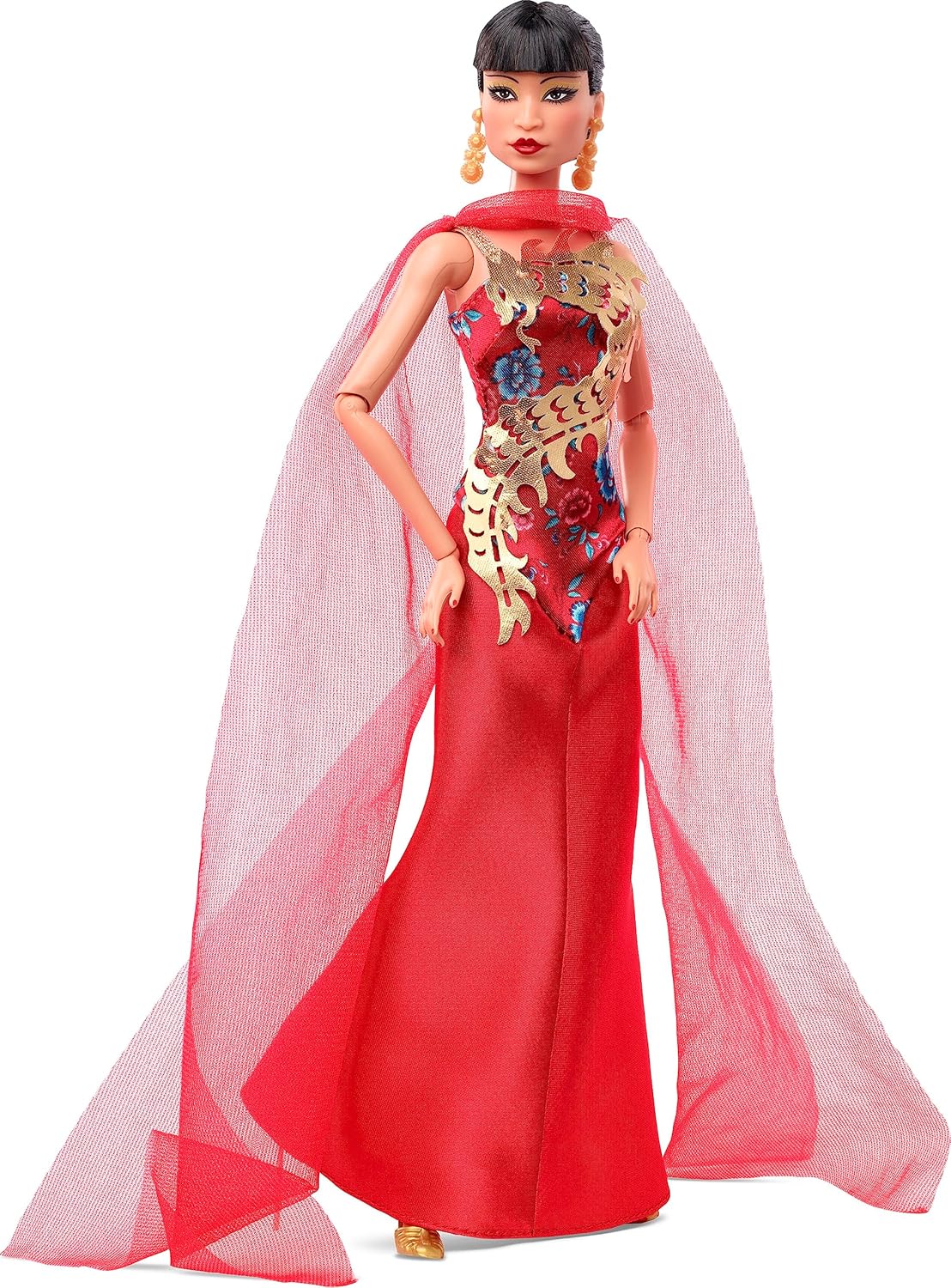 Barbie Inspiring Women Doll, Anna May Wong Collectible Dressed in Red Gown with Golden Dragon Design