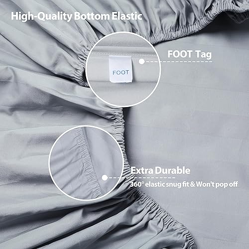 Miniatura 6 de Sábana bajera ajustable a rayas tamaño Queen, color gris, 600 hilos, 100% algodón, sábana bajera de satén a rayas, sábana bajera de 15 pulgadas de