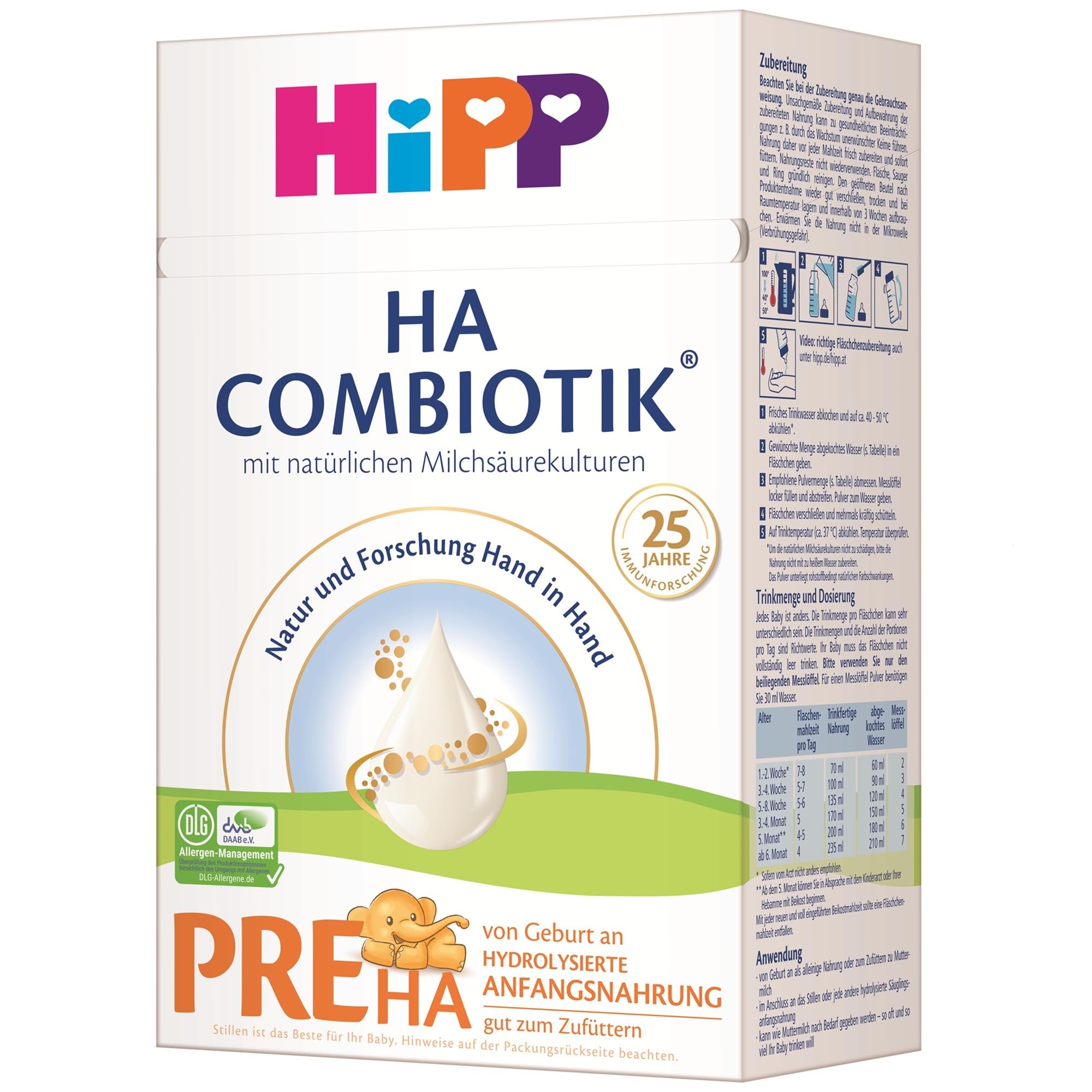 HiPP PRE HA Combiotik 4 x 600g hydrolysierte Anfangsmilch von Geburt an