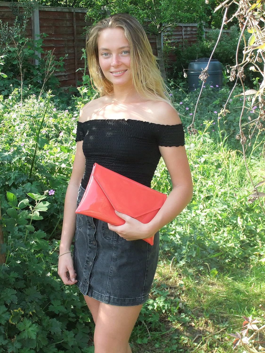 LONI Womens Stylish Large Envelope Patent Clutch Bag/Shoulder Bag Wedding Party Prom Bag - Image 2