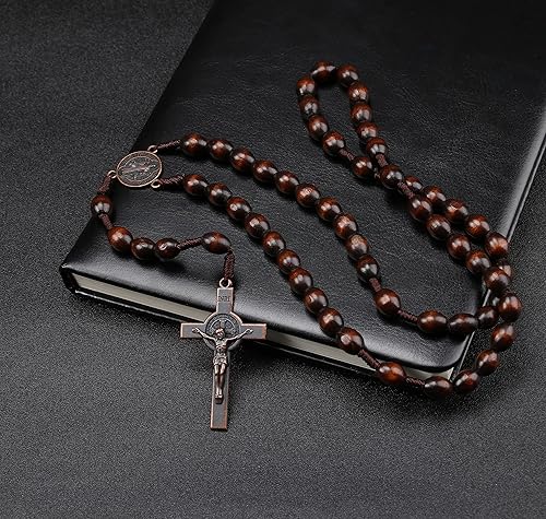 Miniatura 4 de Rosarios católicos de madera hechos a mano y crucifijo de metal, cuentas de oración de madera, collar de cruz católica, rosario cristiano, rosarios