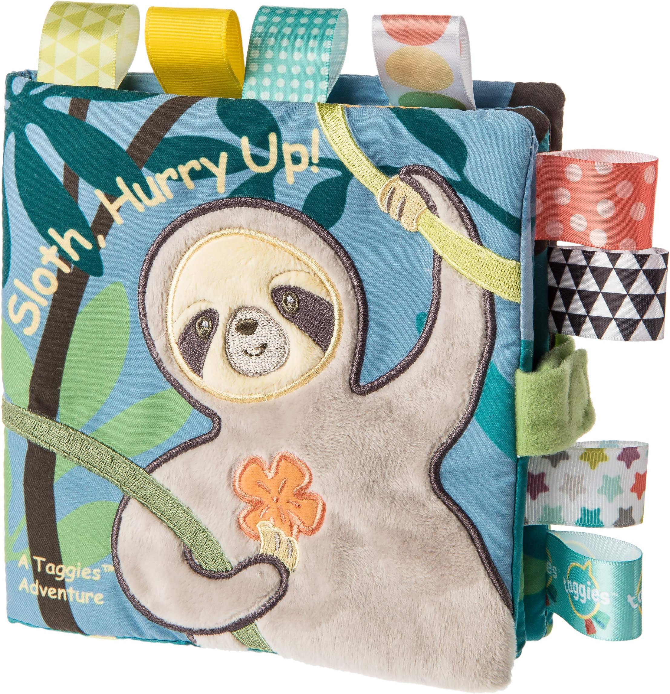 Taggies Touch & Feel Soft Cloth Book with Crinkle Paper & Squeaker, Molasses Sloth