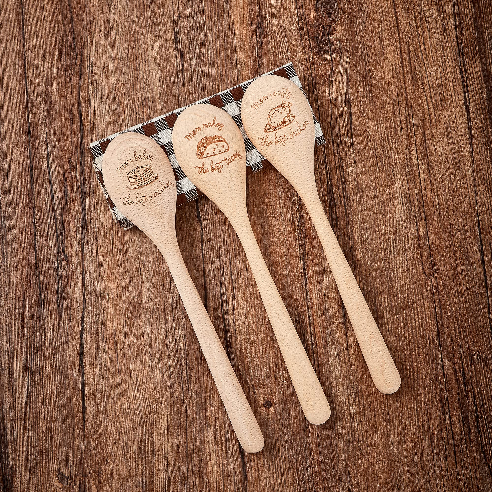 Long Handle Sturdy Wooden Spoon,12 Inch Large Cooking Mixing Oval Spoons,3 PCS