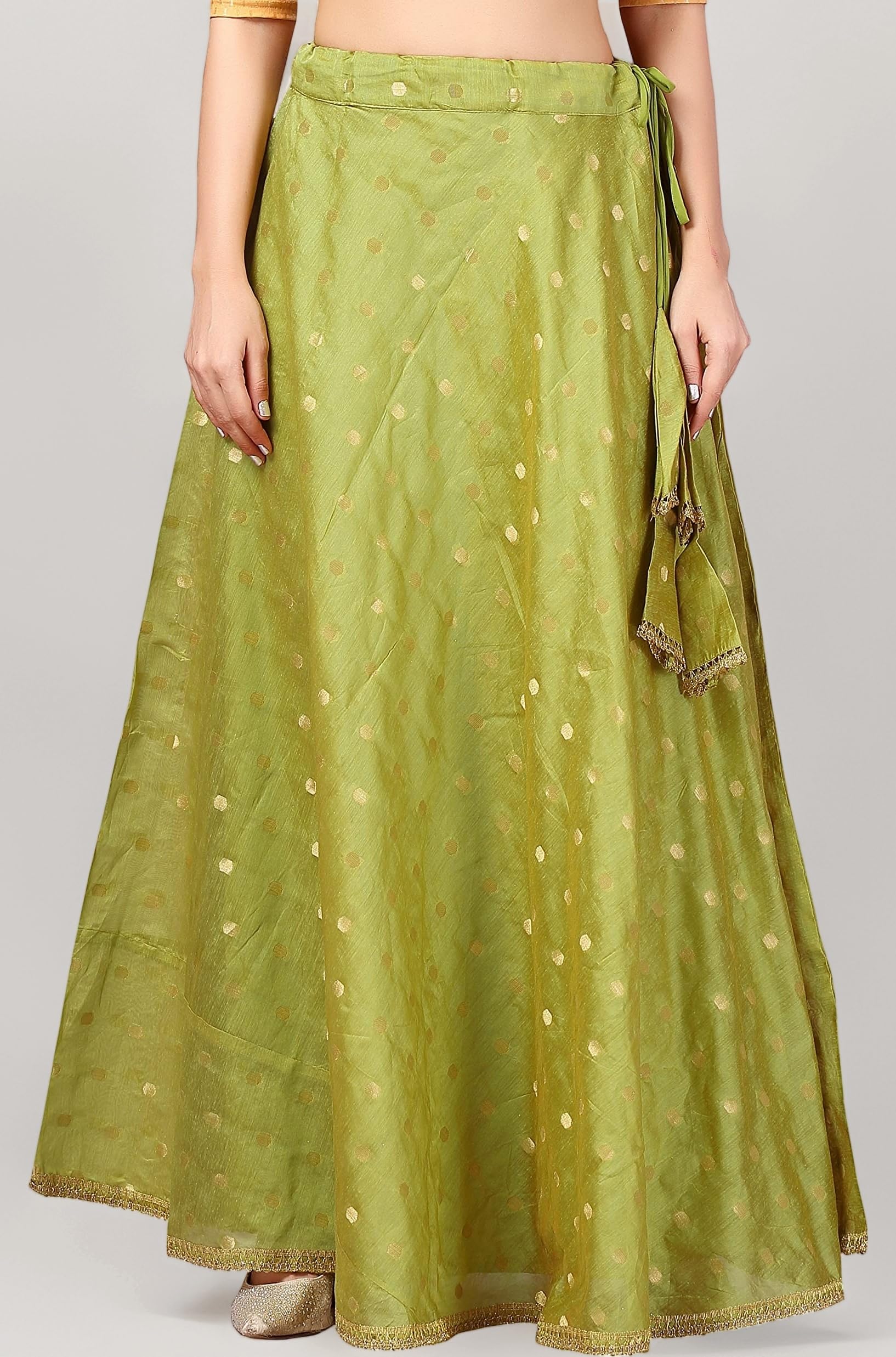 Studio Shringaar Women's Polyester Readymade Chanderi Silk Long Skirt Lahenga