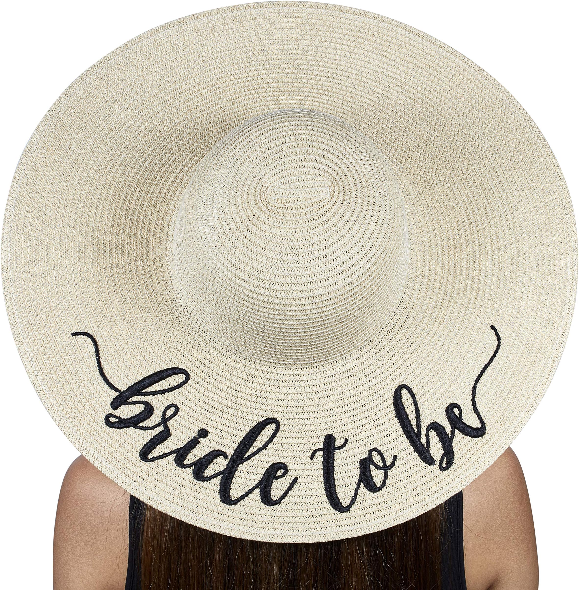 Womens Embroidered Straw Sun Hat Bridal Shower Gift Bachelorette Honeymoon