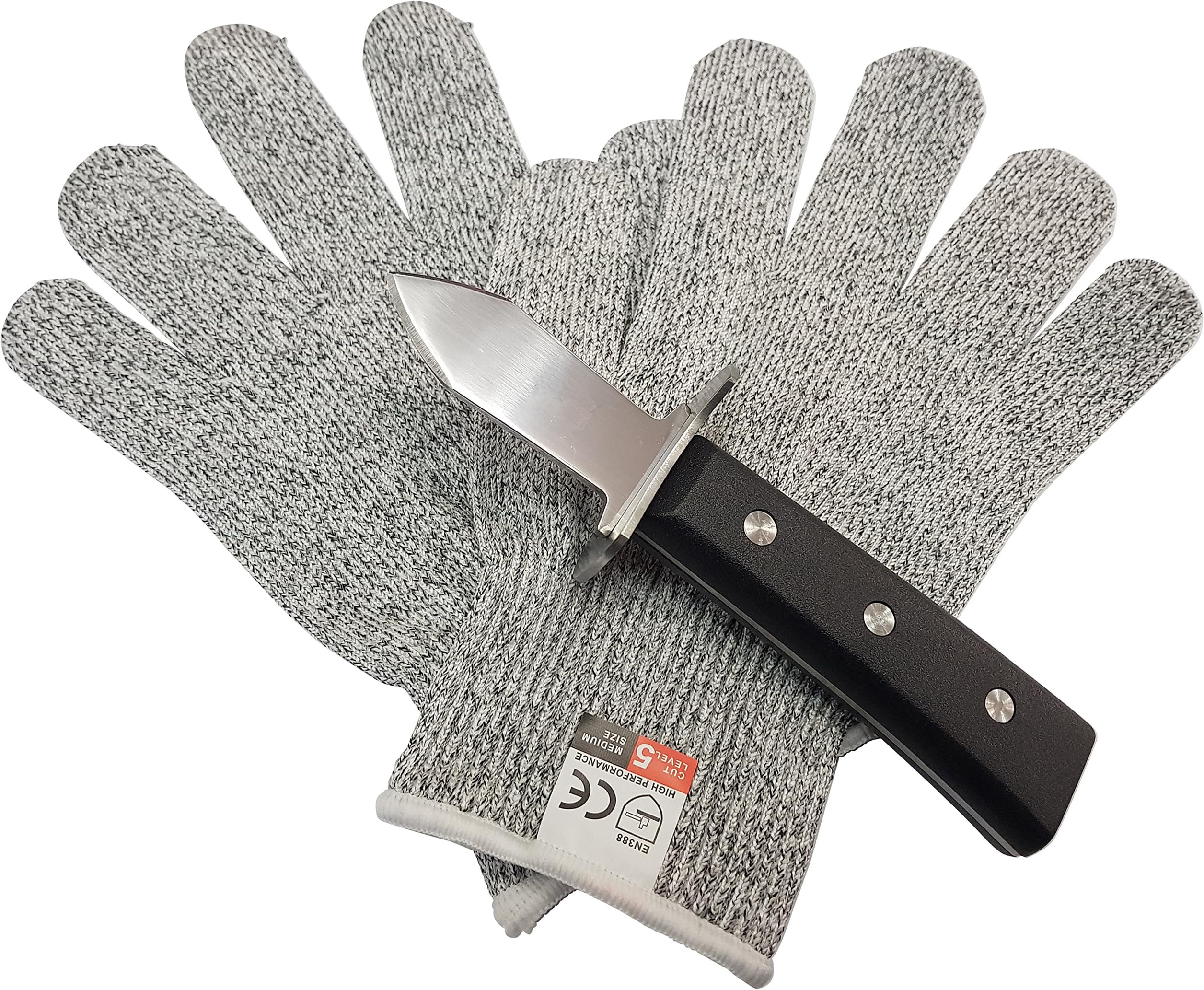 Oyster Shucking Knife Set with Effortless Ergonomics Handle Full Tang Blade and a Pair of Anti-cut Gloves