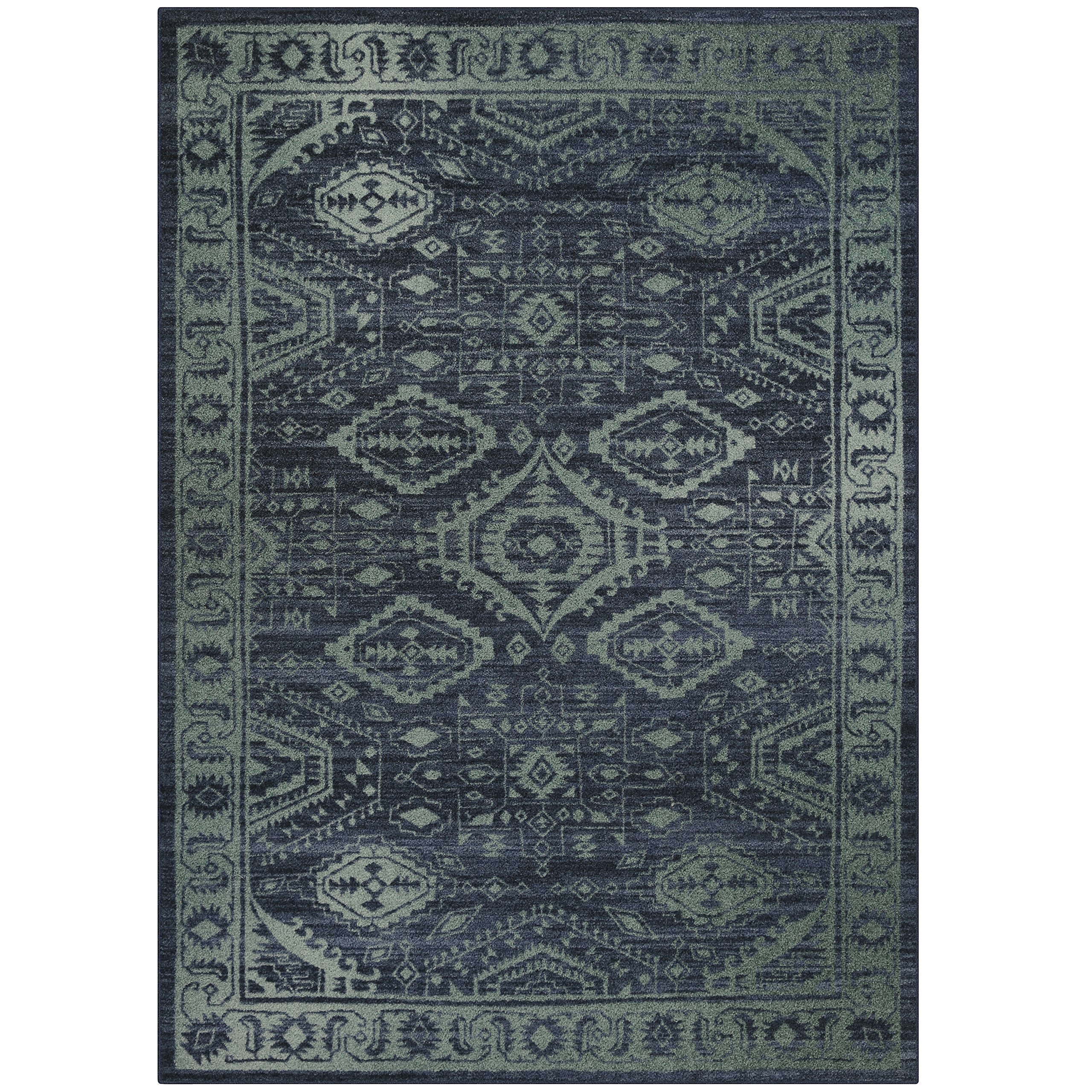 Maples Rugs Georgina Traditional Area Rugs – Made in USA – Low Profile, Non Slip, Pet–Friendly Mat for Bedroom, Office, Living & Dining Room, 5' x 7', Navy Blue/Green