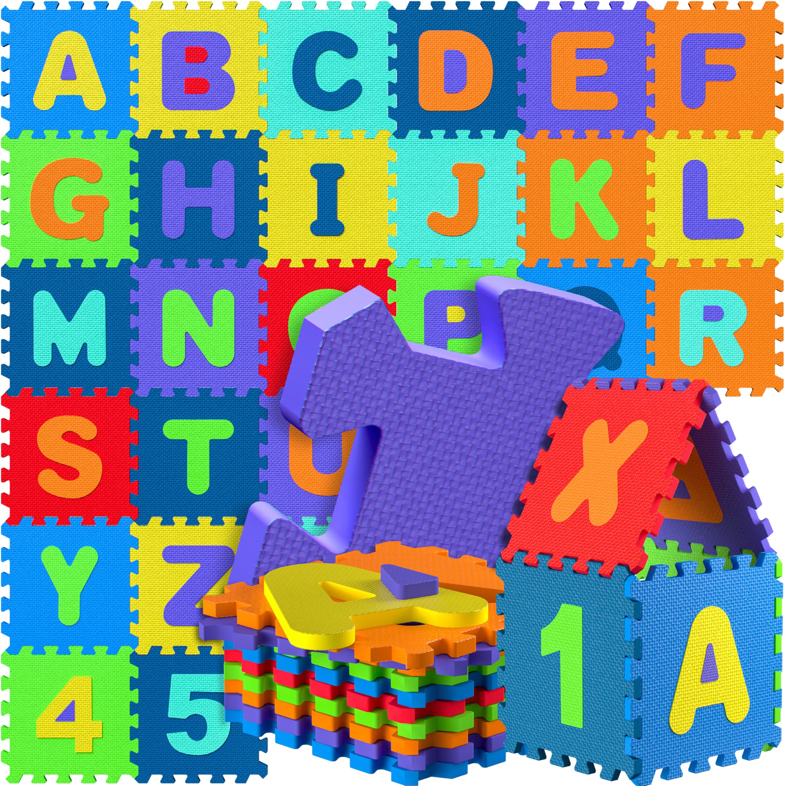 Spielwerk® 36pc Colourful Baby Play Mat | Jigsaw Puzzle Mat | 3.3m² | Letters A-Z | EVA Foam | Tummy Time | Soft Play | Easy to Clean with Water & Baby Wipes