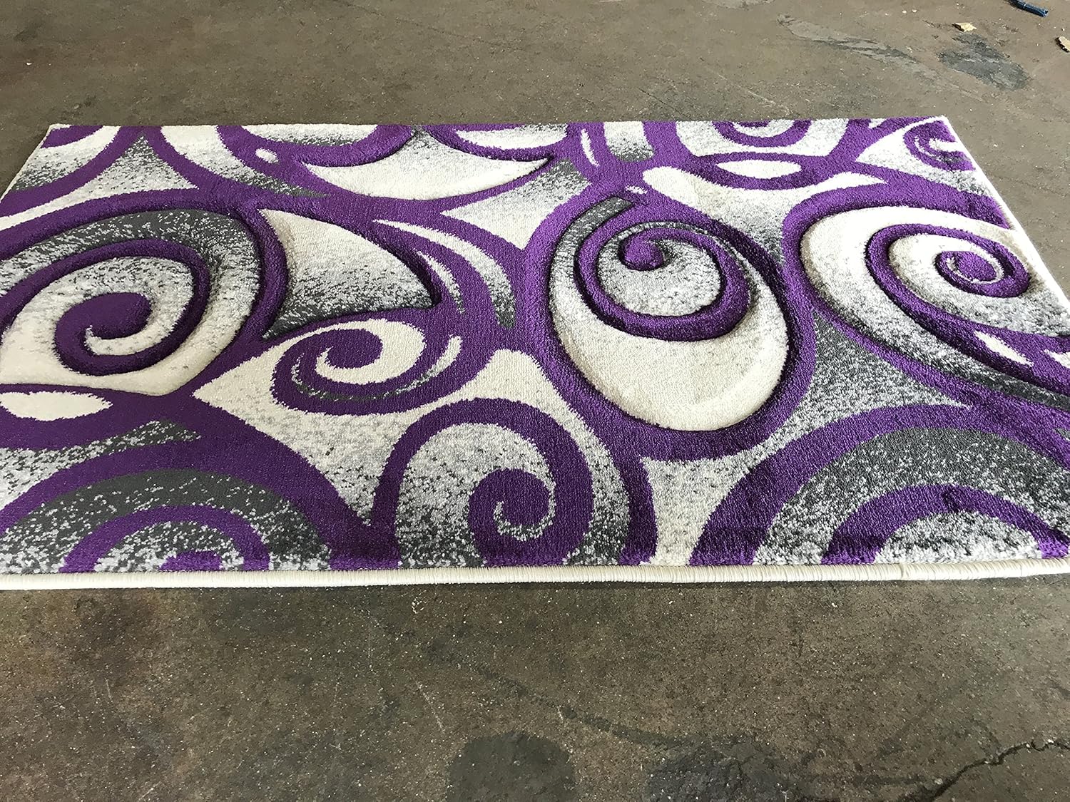 Modern Area Rug Door Mat Purple & Grey 400,000 Point Swirl Design 341 (2 Feet X 3 Feet 4 Inch White Trim Binding)