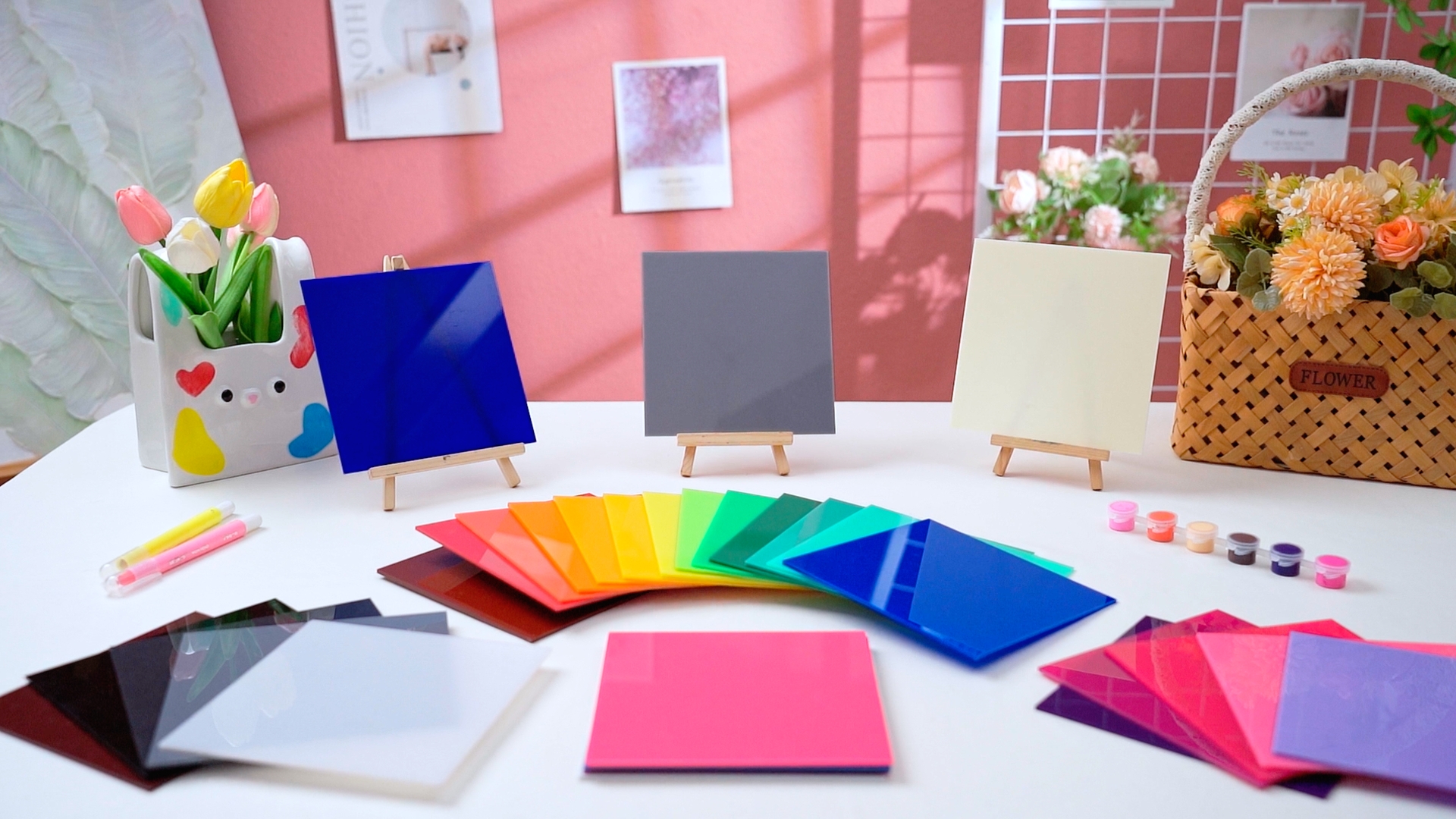 Suzile 60 Pcs Colored Acrylic Sheets - 3.9"x3.9", 1/8" Thick, Opaque Cast Acrylic For Laser Cutting & Crafts