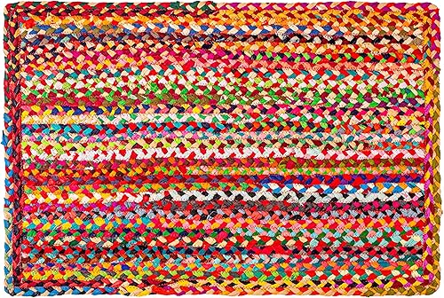 Miniatura 9 de Savi Home Alfombras Chindi de algodón trenzado hechas a mano de 3 x 5 pies, alfombras de área rectangulares, alfombras de área reversibles,