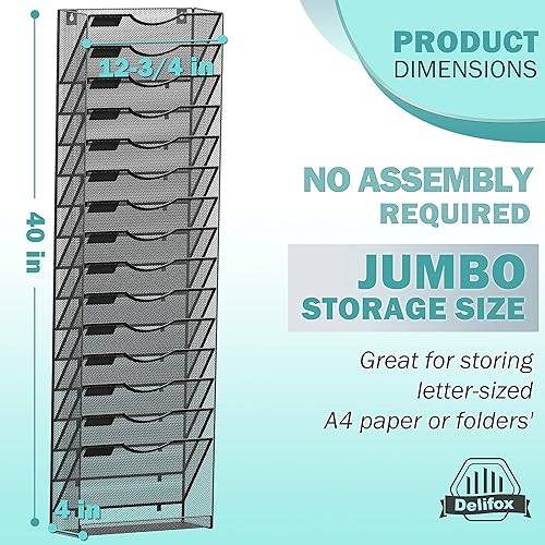 Miniatura 2 de Organizador de archivos colgante de pared de 16 niveles, soporte de archivo de pared de malla metálica, estante vertical para revistas, organización