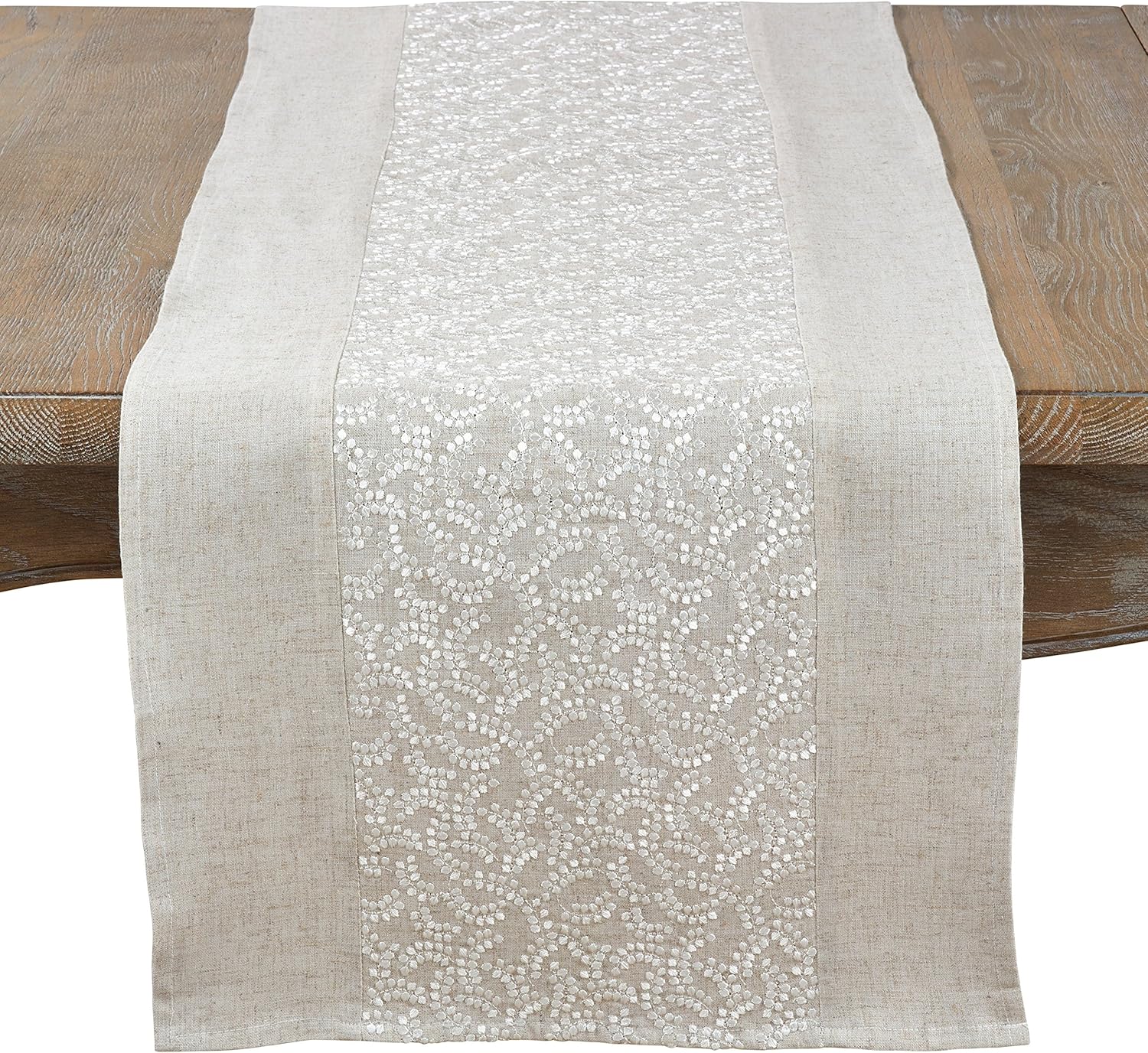 Fennco Styles Pretty Willows Embroidered Table Runner 16" W x 72" L - Natural Table Cover for Home Décor, Banquets, Family Gathering and Special Events