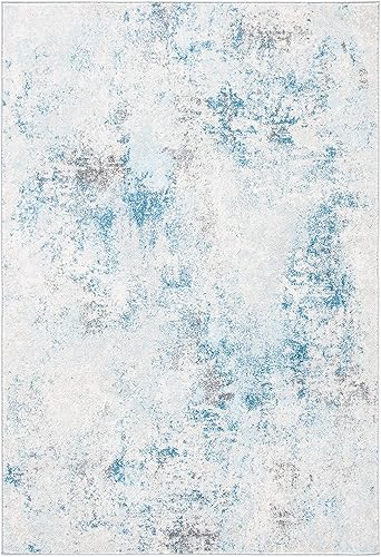 Miniatura 2 de SAFAVIEH Tulum Collection - Alfombra de área de 8 x 10 pies, marfil y azul, diseño abstracto moderno, no desprende pelusa y de fácil cuidado, ideal