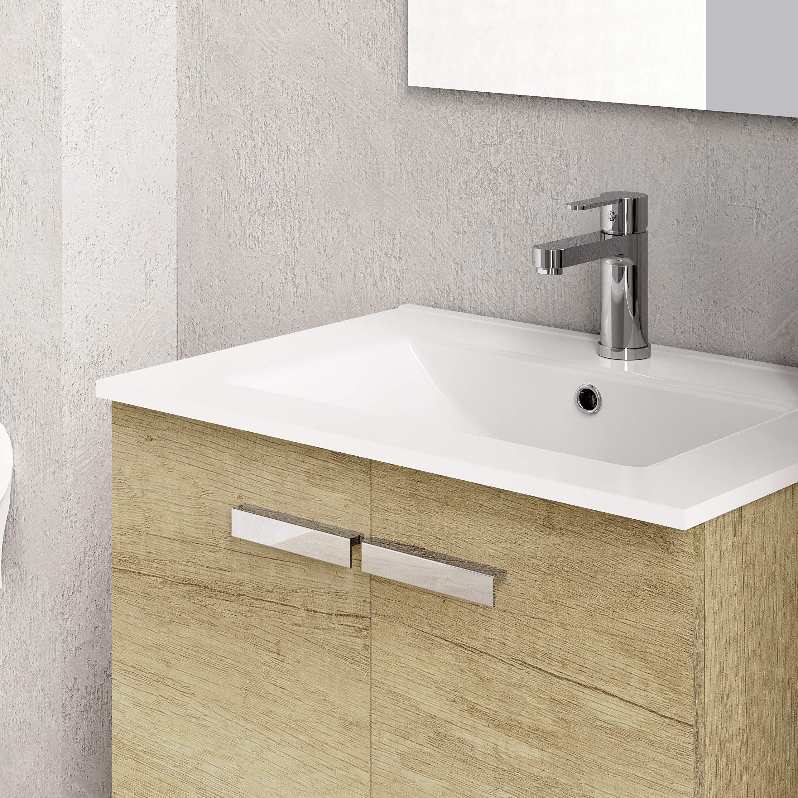 Baikal Mueble de Baño Neo, Dos Puertas, Mueble con Patas. Varios Acabados y Medidas. Melamina 16mm. Mueble MONTADO. 2 Puertas sin Espejo 60 cm Nature