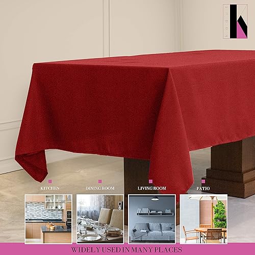 Miniatura 5 de Kadut Mantel rectangular de 90 x 132 pulgadas, mantel rectangular rojo para mesa de 6 pies en poliéster lavable, caída de 30 pulgadas, ideal para