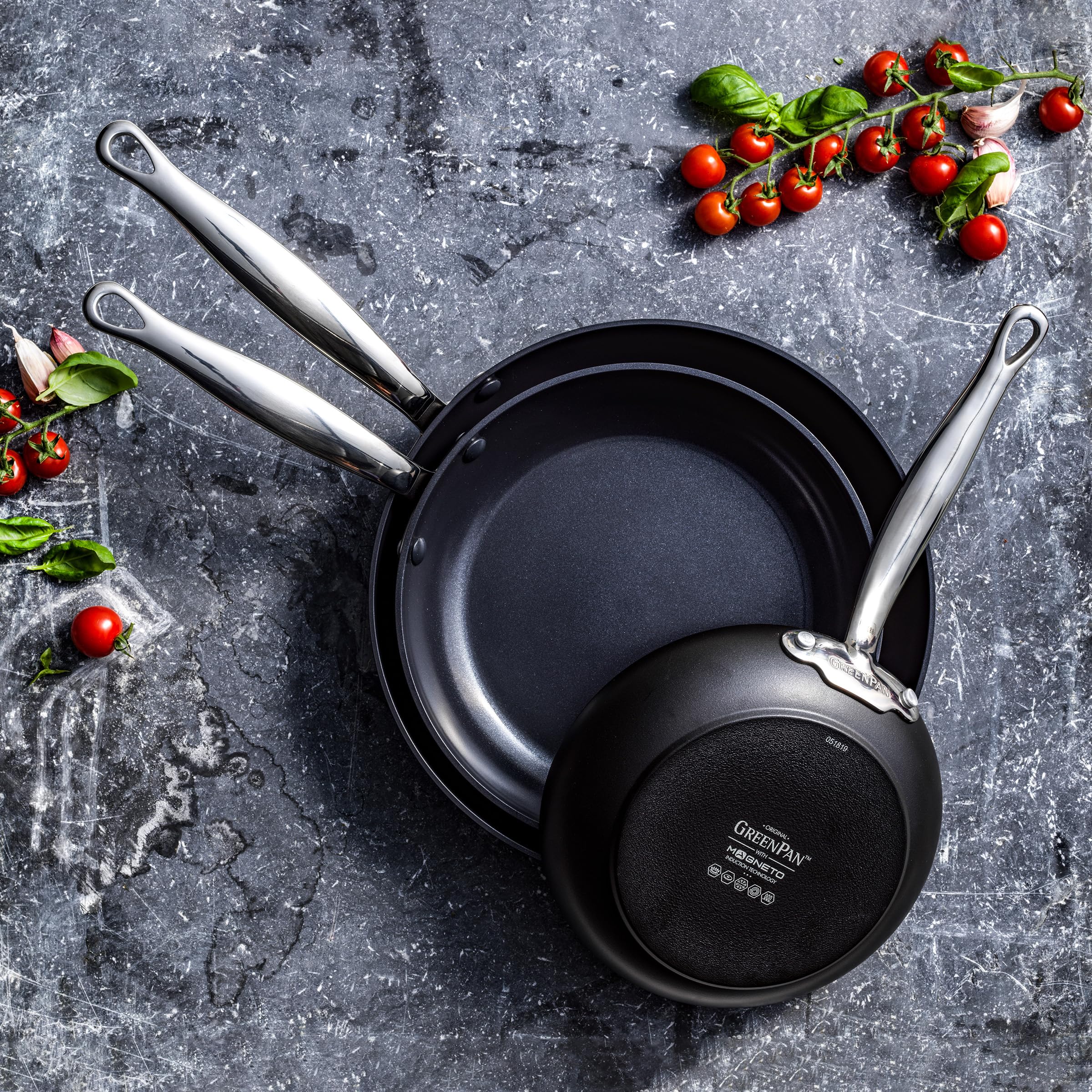 GreenPan Barcelona Hard Anodized Set di Padelle Antiaderenti in Ceramica Anodizzata Dura 3 Pezzi, 20 cm, 24 cm e 28 cm, Senza PFAS,Manico in Acciaio Inox,Antigraffio,Induzione,Forno,Lavastoviglie,Nero
