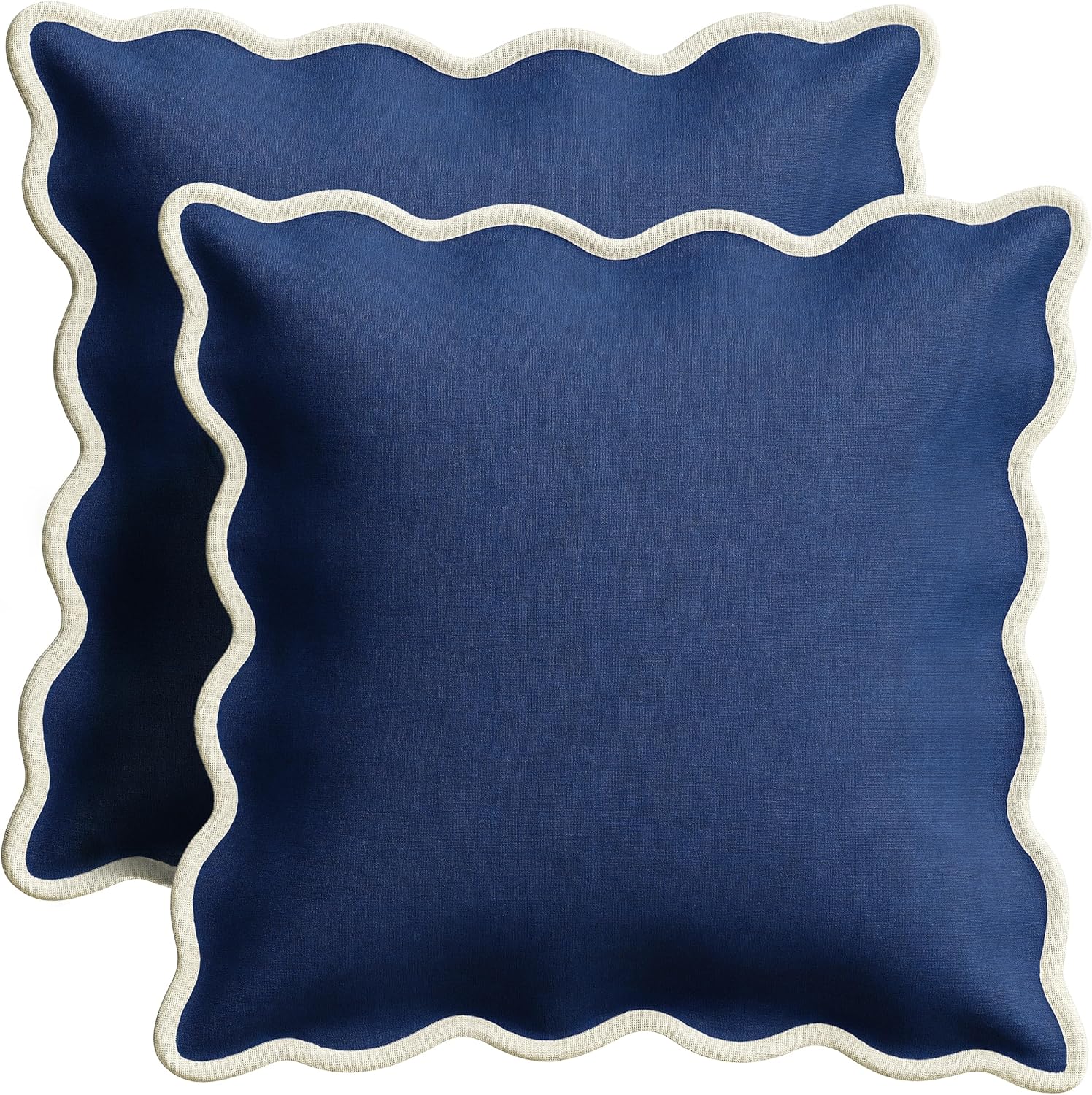 Orelle Scalloped Pillow Covers | Set of 2 | 100% Linen & Cotton | Decorative Throw Pillow Covers | 18x18” | Navy