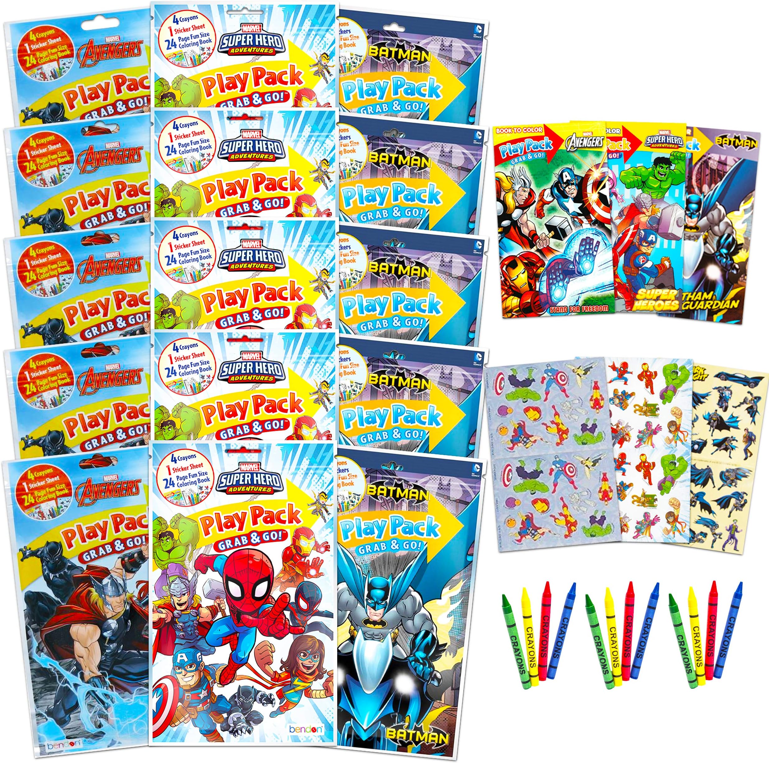 Ultimate Superhero Party Favors Bundle - 15 Pack Superhero Coloring Books, Stickers, and More Featuring Batman, Avengers, and Spiderman