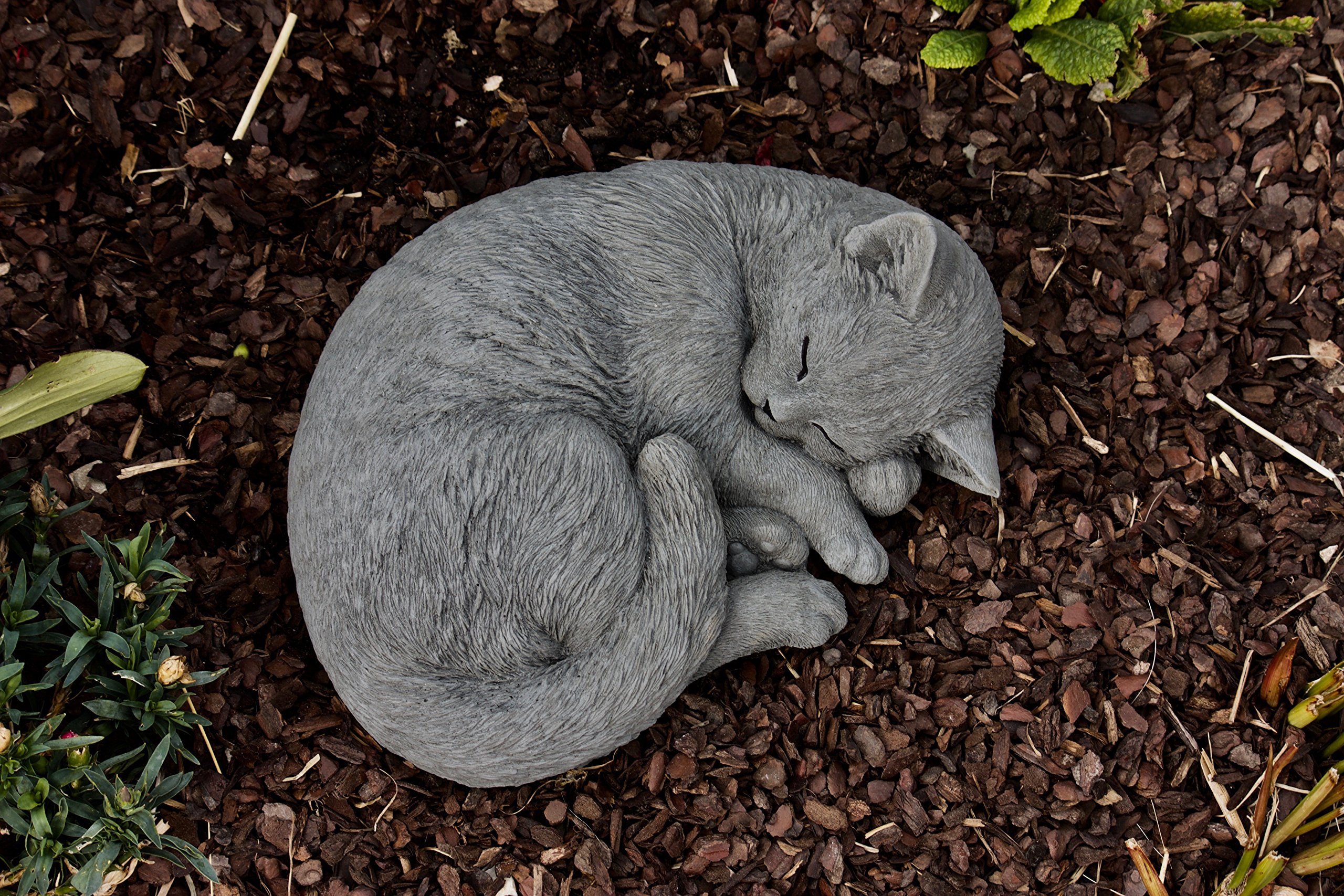 Statua Di Gatto Grigio Che Dorme, In Pietra Massiccia Fatta A Mano - Resistente Al Gelo, Dimensioni 11x26x24 Cm