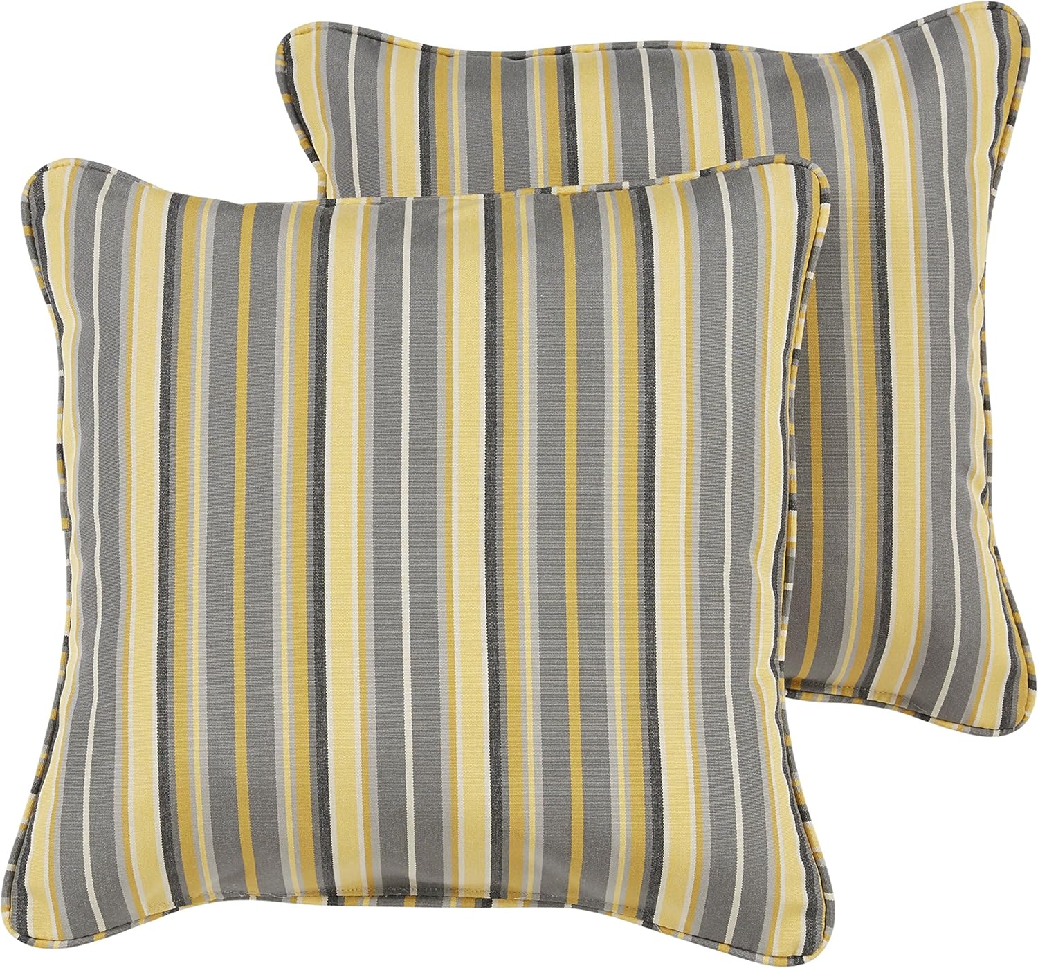 Mozaic AZPS6462 Indoor Outdoor Sunbrella Square Pillow with Corded Edges, Set of 2 20 x 20 Yellow & Grey Stripes