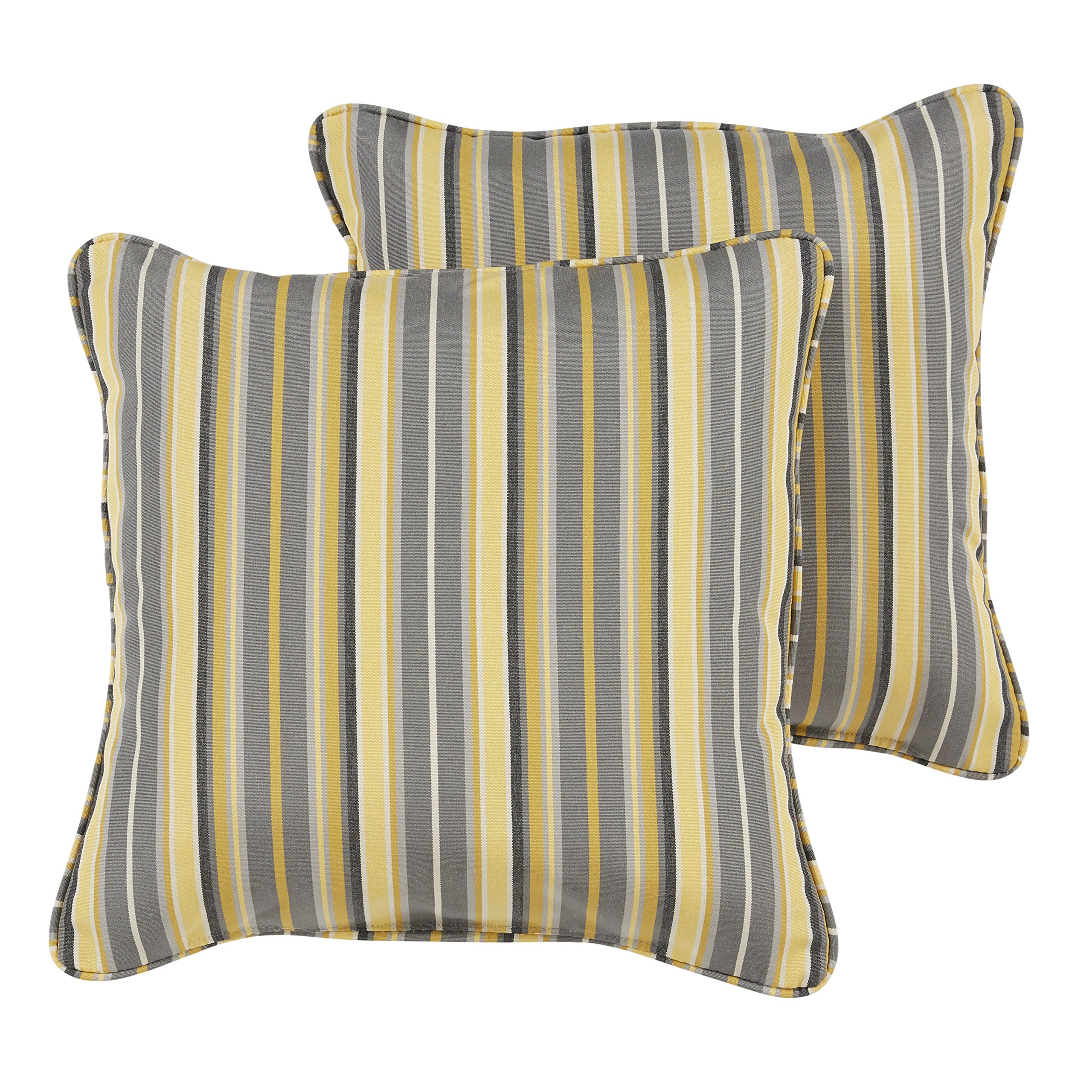 Mozaic AZPS6462 Indoor Outdoor Sunbrella Square Pillow with Corded Edges, Set of 2 20 x 20 Yellow & Grey Stripes