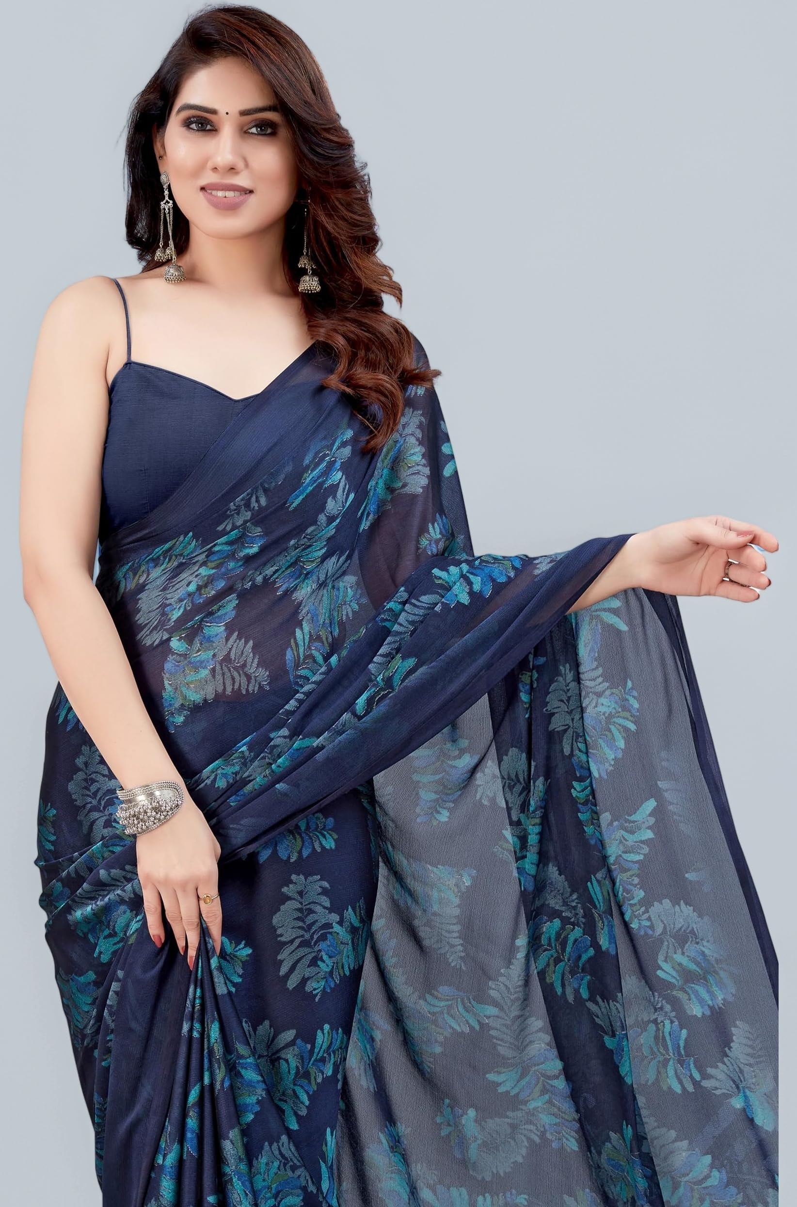 MIRCHI FASHION Saree for Woman Chiffon Leaf Printed | Lightweight Daily Wear Comfortable Women's Sari with Blouse Piece (Available in 30 Styles)
